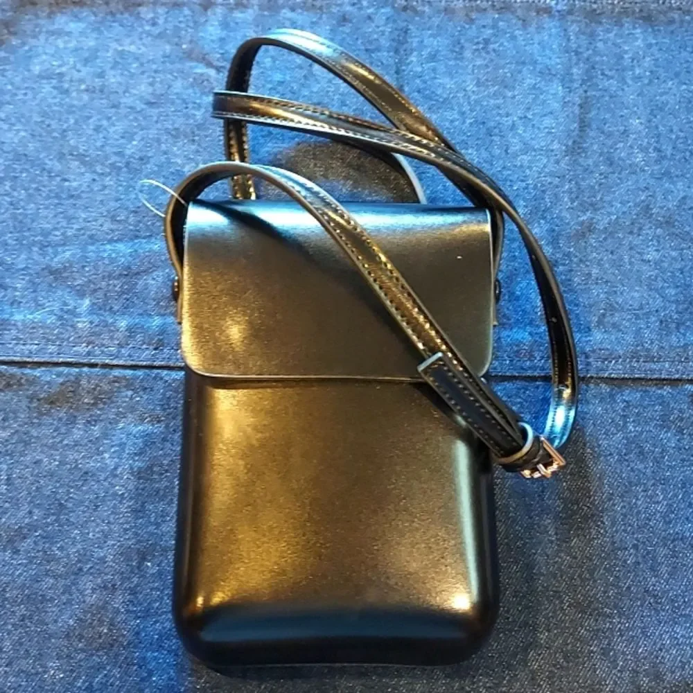 Vegan Faux Leather compact structured festival Shoulder bag crossbody bag black